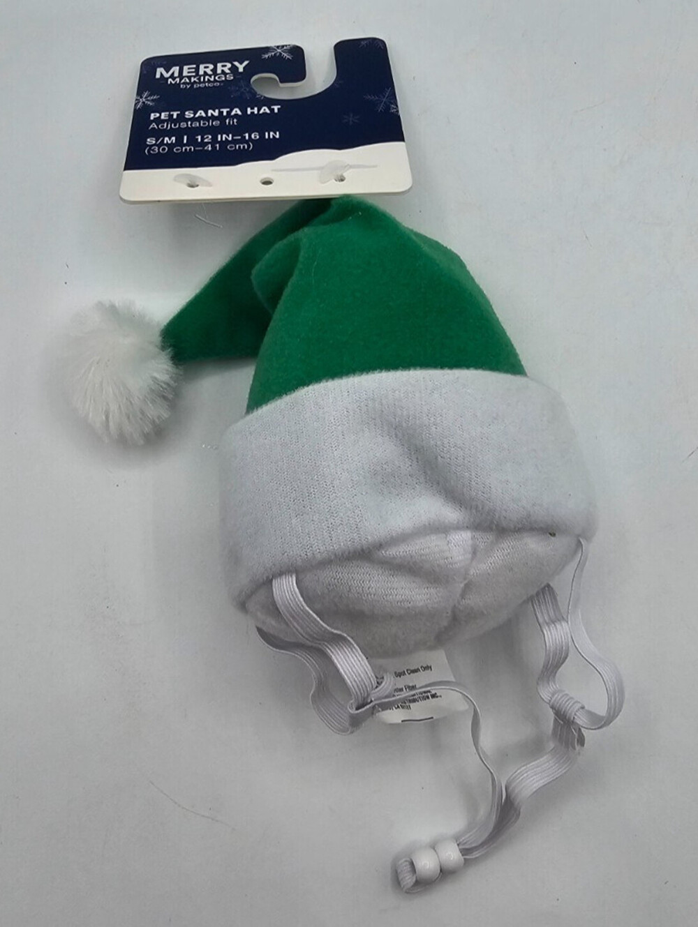 Merry Makings green and white pet Santa hat with an adjustable strap Dog Costume